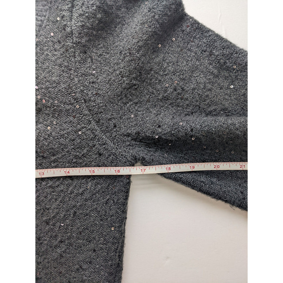 WHBM V-neck Sweater Grey Sz XS Puff Sleeve Sequins Festive Party - Picture 6 of 10